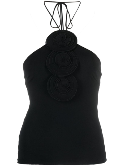 Magda Butrym Floral-appliqué Halterneck Top In Black