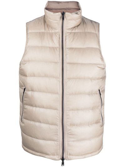 Herno Zipped-up Padded Waistcoat In Beige/red