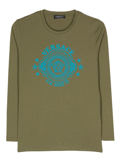 Versace Kids' Logo-print Cotton T-shirt In Green