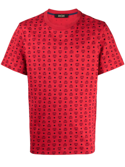 Mcm Logo-embroidered Cotton T-shirt In Red