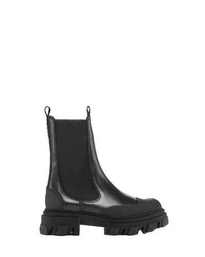 Ganni Cleated Mid Chelsea Boots In Black