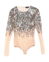 Elisabetta Franchi Woman Bodysuit Camel Size 4 Polyamide, Elastane, Plastic, Glass In Beige