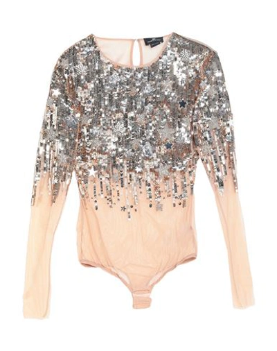 Elisabetta Franchi Woman Bodysuit Camel Size 4 Polyamide, Elastane, Plastic, Glass In Beige