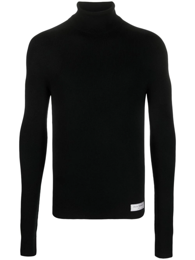 Balmain Pb Logo Wool Turtleneck Sweater In Black