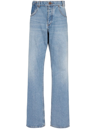 Balmain Wide-leg-jeans Mit Kontrasttasche In Blue