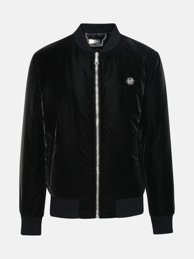 Philipp Plein Black Polyester Bomber Jacket