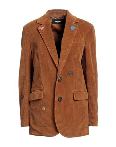 Dsquared2 Woman Blazer Camel Size 2 Cotton, Elastane In Beige