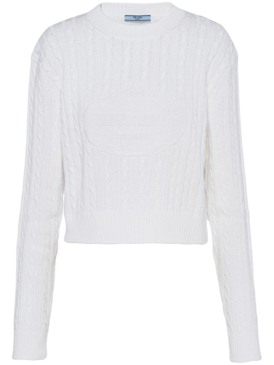 Prada Intarsia-logo Cropped Jumper In White