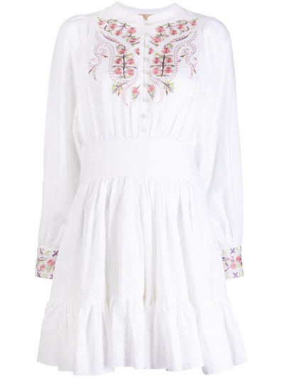 Bytimo Floral-embroidered Cotton-blend Mini Dress In White