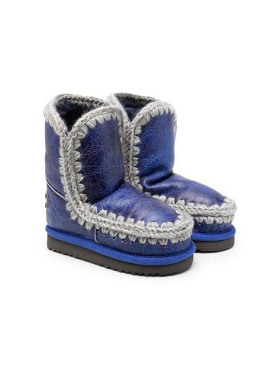 Mou Kids' Shearling-trim Ankle Boots In Blue