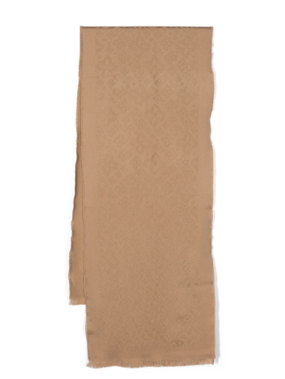 Tagliatore Monogram-print Virgin Wool Scarf In Brown