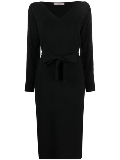 D-exterior V-neck Knitted-construction Dress In Black
