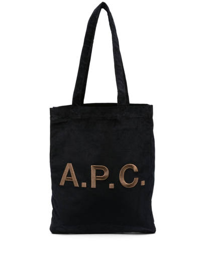 Apc Logo-embroidered Corduroy Tote Bag In Blue