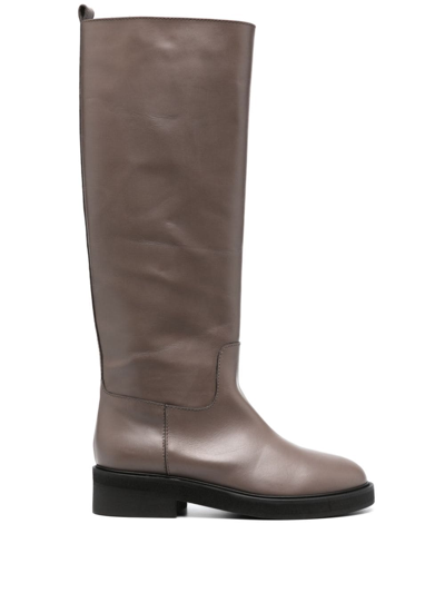 Via Roma 15 Santa Monica Leather Boots In Taupe