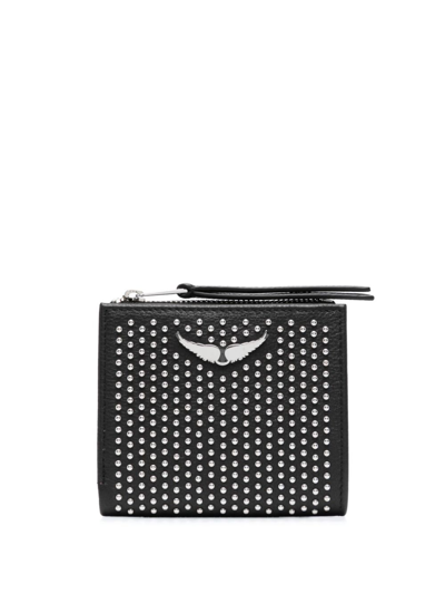 Zadig & Voltaire Dotted Swiss Leather Wallet In Black