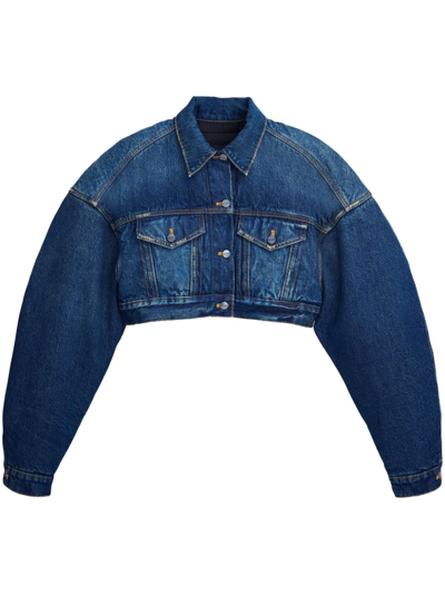 Marc Jacobs Cropped Puff-sleeves Denim Jacket In Future Indigo