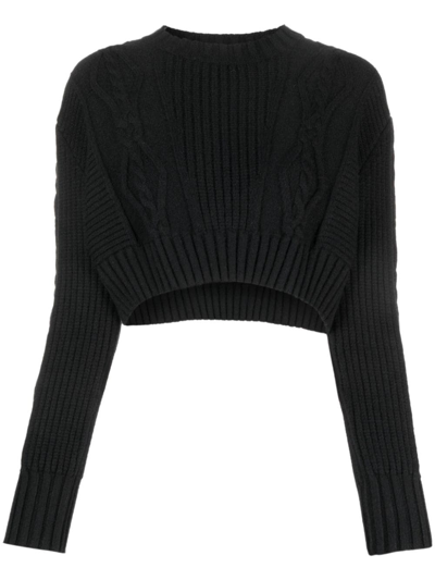 Patrizia Pepe Cropped Cable-knit Jumper In Black