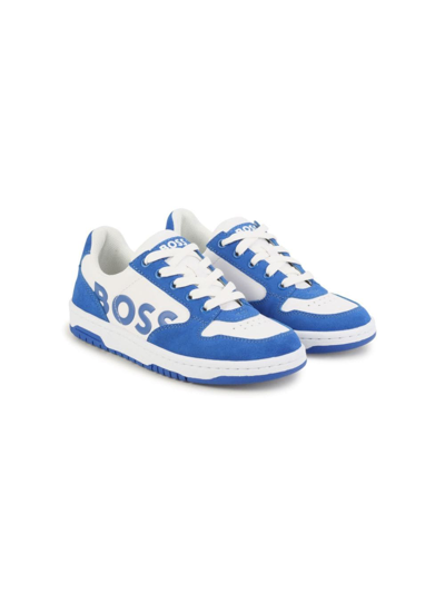 Bosswear Kids' Contrasting Logo-print Sneakers In Blue