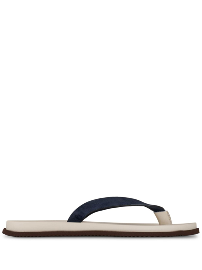 Brunello Cucinelli Suede And Leather Flip Flops In Blue