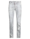 Dsquared2 Man Jeans Grey Size 40 Cotton, Elastane, Bovine Leather In Grey