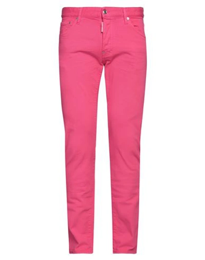 Dsquared2 Man Denim Pants Fuchsia Size 26 Cotton, Elastane In Pink