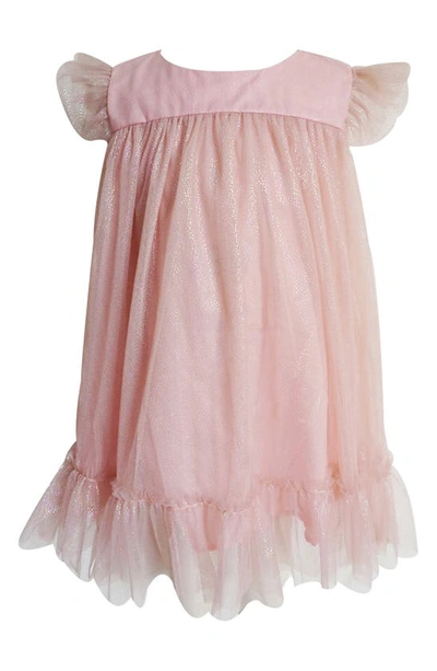 Popatu Babies' Flutter Sleeve Shimmer Dress In Peach