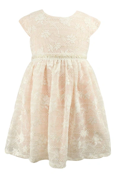 Popatu Babies' Floral Lace Overlay Dress In Peach