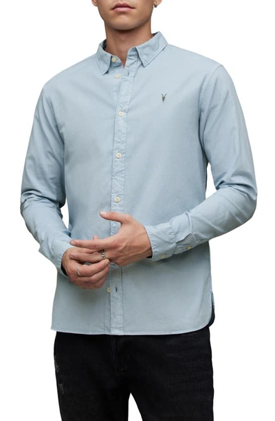 Allsaints Hawthorne Slim Fit Stretch Cotton Button-up Shirt In Chilled Blue