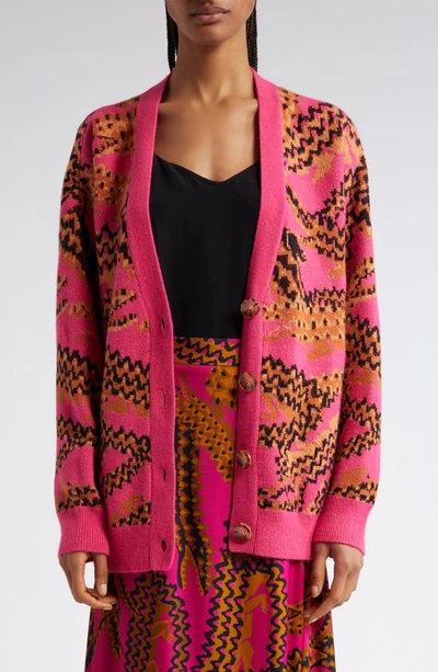Farm Rio Croco Jacquard Cardigan In Pink