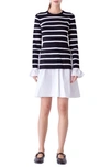 English Factory Women's Poplin Combo Knit Dress In Black Stripe