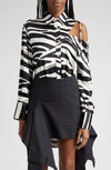 Monse Zebra-print Slashed-detail Silk Shirt In Black/ White