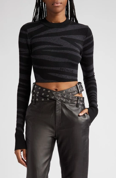 Monse Zebra-knit Cropped Jumper In Charcoal/ Black