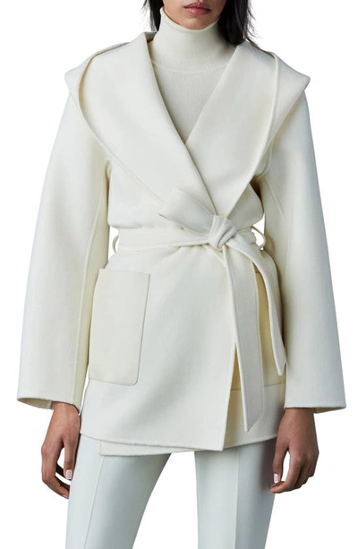 Mackage Azra Belted Double Face Wool Wrap Coat In Cream