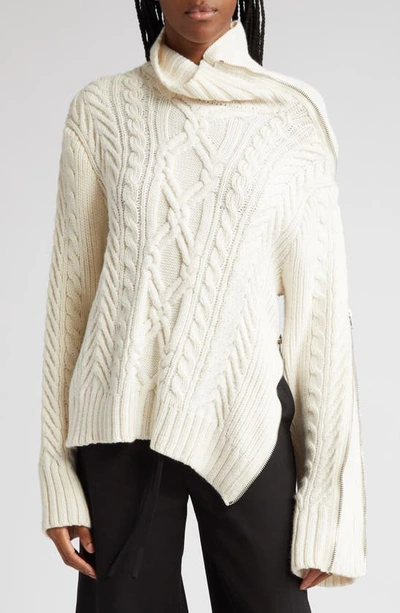 Monse Cable Zip Detail Merino Wool Turtleneck Sweater In Ivory