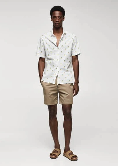 Mango Man 100% Cotton Shirt With Pineapple Print White