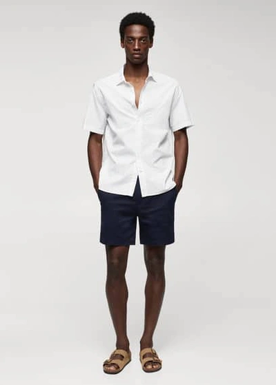 Mango Man 100% Cotton Short-sleeved Mirco-patterned Shirt White
