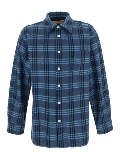 Marni Check Pattern Buttoned Flannel Shirt In Blue