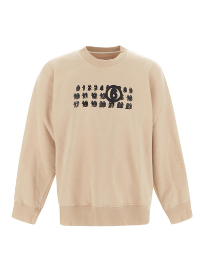 Mm6 Maison Margiela Logo Print Sweatshirt In Beige