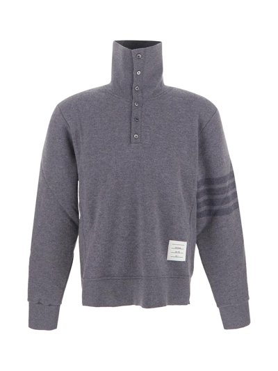 Thom Browne Medium Grey Wool Polo Shirt With Classic Collar And Minimalist Details In Gray