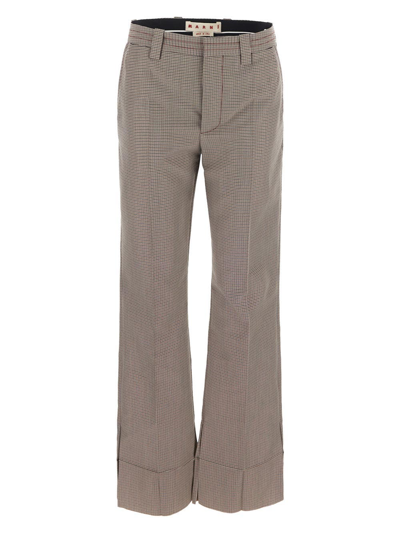 Marni Pied-de-poule Wool Trousers In Grey