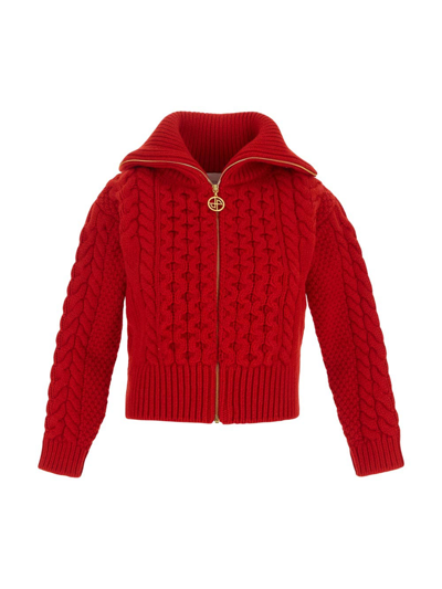 Patou Cable Knit Zipped Blouson In Red