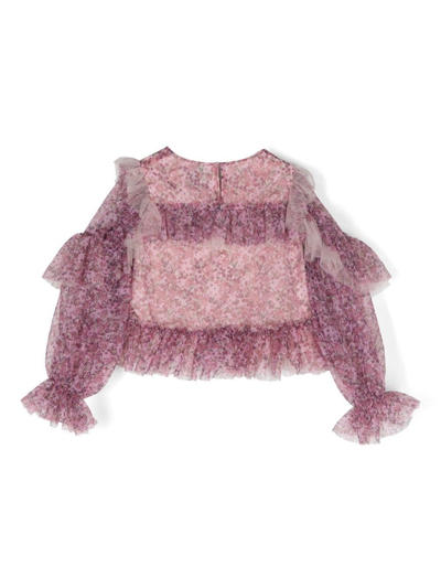 Simonetta Kids' Ruffled-trim Long-sleeved Blouse In Pink