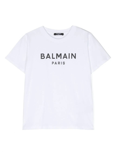 Balmain Kids' Logo-print Cotton T-shirt In White