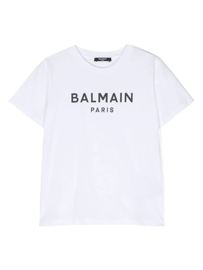 Balmain Kids' Logo-print Cotton T-shirt In Weiss