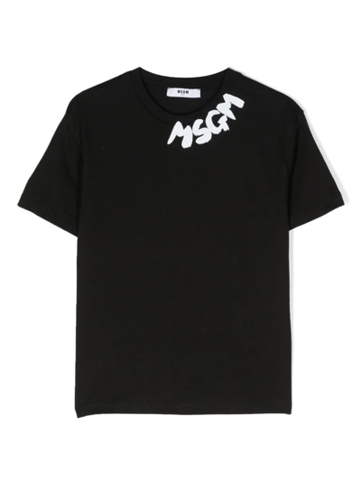 Msgm Kids' Logo-print Cotton T-shirt In Nero