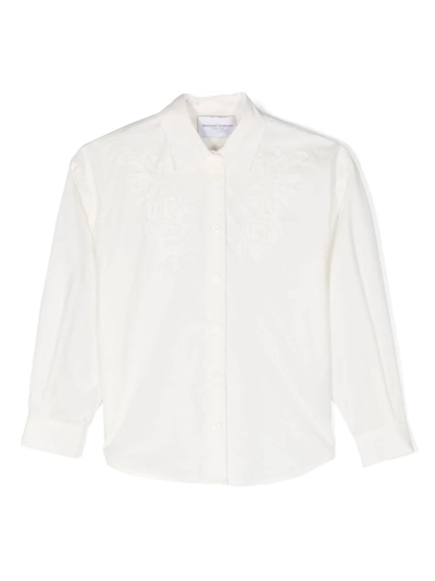 Ermanno Scervino Junior Kids' Embroidered-detail Tonal Cotton Shirt In Bianco