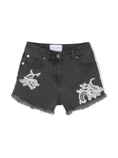 Ermanno Scervino Junior Kids' Grey Shorts For Girl With Embroidery In Grigio