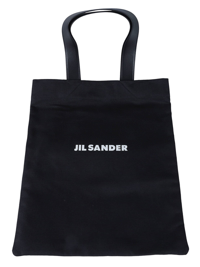 Jil Sander Logo Print Shopper Tote In Black