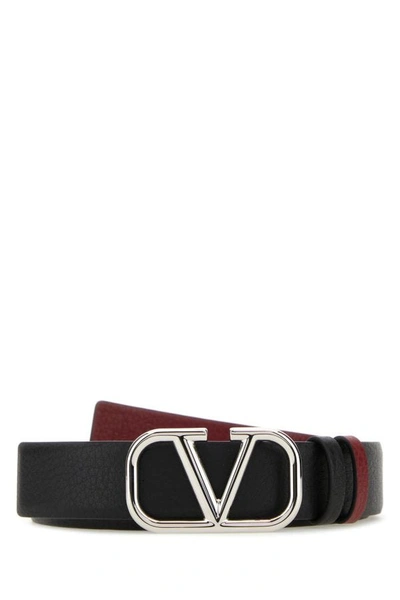 Valentino Garavani Vlogo Reversible Leather Belt, Nero / Rouge, Women's, 30in / 75cm, Belts Leather Belts