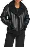 Levi's® High Pile Fleece Asymmetrical Faux Leather Jacket In Black